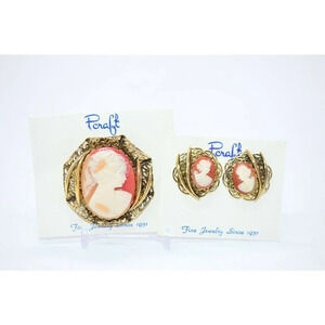 Pcraft Pink Acrylic Cameo Gold Tone Filigree Set